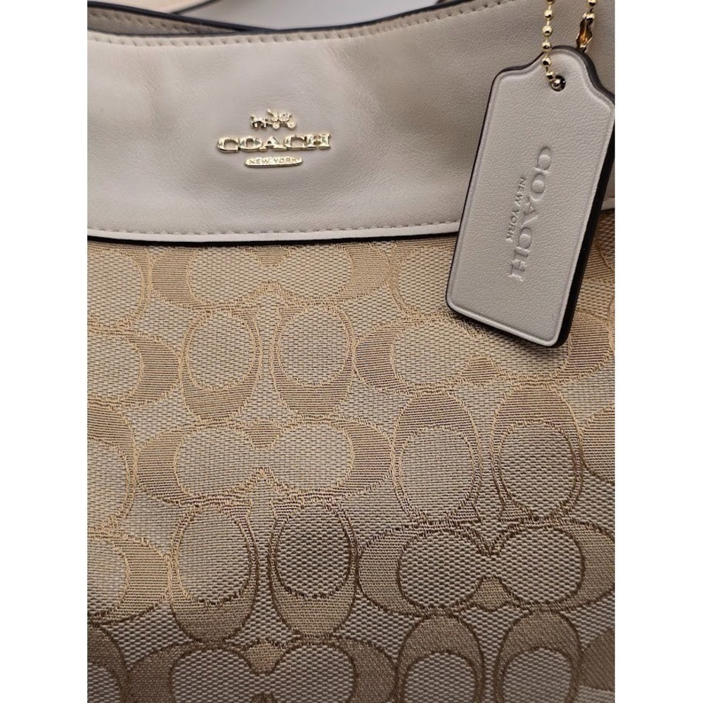 Coach F57612 Chalk White Khaki Lexy Hobo Bag Signature Jacquard Fabric & Leather - Picture 6 of 15
